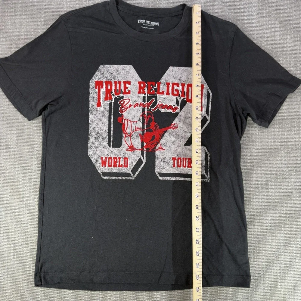 True Religion Jeans Shirt Mens Medium Black World Tour 02 Buddha Graphic Tee